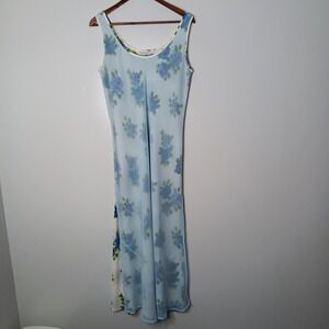 90's Express Maxi Dress Size Small White Blue Floral Garden Party Bloomcore